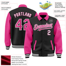 Загрузить изображение в средство просмотра галереи, Custom Black Pink-White Bomber Full-Snap Varsity Letterman Two Tone Lapel Collar Byron Jacket