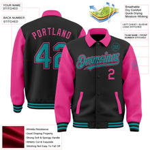 Загрузить изображение в средство просмотра галереи, Custom Black Teal-Pink Bomber Full-Snap Varsity Letterman Two Tone Lapel Collar Byron Jacket