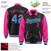 Загрузить изображение в средство просмотра галереи, Custom Black Sky Blue-Pink Bomber Full-Snap Varsity Letterman Two Tone Lapel Collar Byron Jacket
