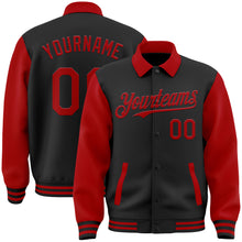 Загрузить изображение в средство просмотра галереи, Custom Black Red Bomber Full-Snap Varsity Letterman Two Tone Lapel Collar Byron Jacket