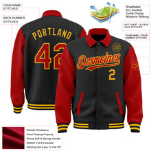 Загрузить изображение в средство просмотра галереи, Custom Black Red-Gold Bomber Full-Snap Varsity Letterman Two Tone Lapel Collar Byron Jacket
