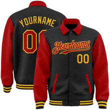Загрузить изображение в средство просмотра галереи, Custom Black Red-Gold Bomber Full-Snap Varsity Letterman Two Tone Lapel Collar Byron Jacket