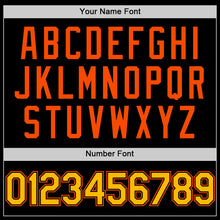 Загрузить изображение в средство просмотра галереи, Custom Black Gold-Orange Bomber Full-Snap Varsity Letterman Two Tone Lapel Collar Byron Jacket