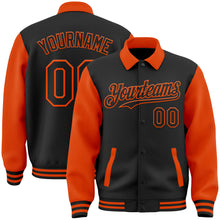 Загрузить изображение в средство просмотра галереи, Custom Black Orange Bomber Full-Snap Varsity Letterman Two Tone Lapel Collar Byron Jacket