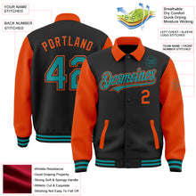 Загрузить изображение в средство просмотра галереи, Custom Black Teal-Orange Bomber Full-Snap Varsity Letterman Two Tone Lapel Collar Byron Jacket