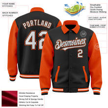 Загрузить изображение в средство просмотра галереи, Custom Black White-Orange Bomber Full-Snap Varsity Letterman Two Tone Lapel Collar Byron Jacket