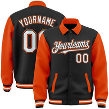 Загрузить изображение в средство просмотра галереи, Custom Black White-Orange Bomber Full-Snap Varsity Letterman Two Tone Lapel Collar Byron Jacket