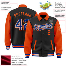 Загрузить изображение в средство просмотра галереи, Custom Black Royal-Orange Bomber Full-Snap Varsity Letterman Two Tone Lapel Collar Byron Jacket
