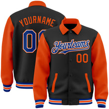 Загрузить изображение в средство просмотра галереи, Custom Black Royal-Orange Bomber Full-Snap Varsity Letterman Two Tone Lapel Collar Byron Jacket