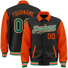 Загрузить изображение в средство просмотра галереи, Custom Black Kelly Green-Orange Bomber Full-Snap Varsity Letterman Two Tone Lapel Collar Byron Jacket