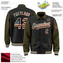Загрузить изображение в средство просмотра галереи, Custom Black Vintage USA Flag Olive-Cream Bomber Full-Snap Varsity Letterman Two Tone Lapel Collar Byron Jacket