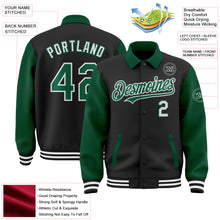 Загрузить изображение в средство просмотра галереи, Custom Black Kelly Green-White Bomber Full-Snap Varsity Letterman Two Tone Lapel Collar Byron Jacket