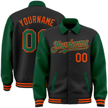 Загрузить изображение в средство просмотра галереи, Custom Black Kelly Green-Orange Bomber Full-Snap Varsity Letterman Two Tone Lapel Collar Byron Jacket