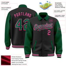Загрузить изображение в средство просмотра галереи, Custom Black Kelly Green-Pink Bomber Full-Snap Varsity Letterman Two Tone Lapel Collar Byron Jacket