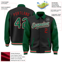 Загрузить изображение в средство просмотра галереи, Custom Black Kelly Green-Red Bomber Full-Snap Varsity Letterman Two Tone Lapel Collar Byron Jacket
