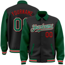 Загрузить изображение в средство просмотра галереи, Custom Black Kelly Green-Red Bomber Full-Snap Varsity Letterman Two Tone Lapel Collar Byron Jacket