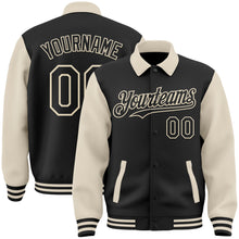 Load image into Gallery viewer, Custom Black Cream Bomber Full-Snap Varsity Letterman Two Tone Lapel Collar Byron Jacket