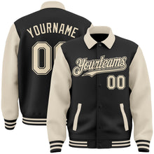 Load image into Gallery viewer, Custom Black Cream Bomber Full-Snap Varsity Letterman Two Tone Lapel Collar Byron Jacket