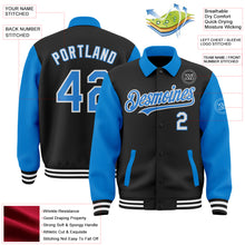 Charger l'image dans la galerie, Custom Black Powder Blue-White Bomber Full-Snap Varsity Letterman Two Tone Lapel Collar Byron Jacket