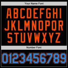 Laden Sie das Bild in den Galerie-Viewer, Custom Black Powder Blue-Orange Bomber Full-Snap Varsity Letterman Two Tone Lapel Collar Byron Jacket