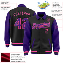 Загрузить изображение в средство просмотра галереи, Custom Black Purple-Pink Bomber Full-Snap Varsity Letterman Two Tone Lapel Collar Byron Jacket