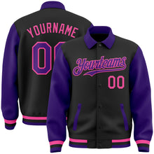 Загрузить изображение в средство просмотра галереи, Custom Black Purple-Pink Bomber Full-Snap Varsity Letterman Two Tone Lapel Collar Byron Jacket