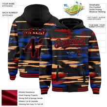 Load image into Gallery viewer, Custom Black Red Royal-Yellow Abstract Color Blocks 3D Pattern Design Bomber Full-Snap Varsity Letterman Hoodie Jacket