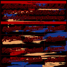 Load image into Gallery viewer, Custom Black Red Royal-Yellow Abstract Color Blocks 3D Pattern Design Bomber Full-Snap Varsity Letterman Hoodie Jacket