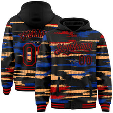 Load image into Gallery viewer, Custom Black Red Royal-Yellow Abstract Color Blocks 3D Pattern Design Bomber Full-Snap Varsity Letterman Hoodie Jacket