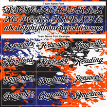 Charger l'image dans la galerie, Custom Black Orange-Royal Abstract Splash Grunge Art 3D Pattern Design Bomber Full-Snap Varsity Letterman Hoodie Jacket