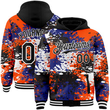 Charger l'image dans la galerie, Custom Black Orange-Royal Abstract Splash Grunge Art 3D Pattern Design Bomber Full-Snap Varsity Letterman Hoodie Jacket