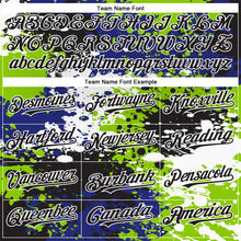 Laden Sie das Bild in den Galerie-Viewer, Custom Black Neon Green-Royal Abstract Splash Grunge Art 3D Pattern Design Bomber Full-Snap Varsity Letterman Hoodie Jacket