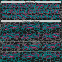 Laden Sie das Bild in den Galerie-Viewer, Custom Black Teal-Pink Abstract Network 3D Pattern Design Bomber Full-Snap Varsity Letterman Hoodie Jacket