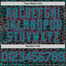 Laden Sie das Bild in den Galerie-Viewer, Custom Black Teal-Pink Abstract Network 3D Pattern Design Bomber Full-Snap Varsity Letterman Hoodie Jacket