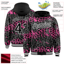Laden Sie das Bild in den Galerie-Viewer, Custom Black Pink-White Abstract Network 3D Pattern Design Bomber Full-Snap Varsity Letterman Hoodie Jacket