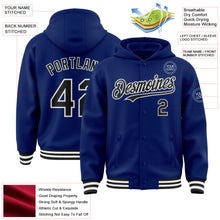 Загрузить изображение в средство просмотра галереи, Custom Royal Black-White Bomber Full-Snap Varsity Letterman Hoodie Jacket
