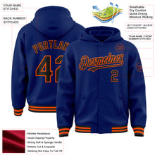 Загрузить изображение в средство просмотра галереи, Custom Royal Black-Orange Bomber Full-Snap Varsity Letterman Hoodie Jacket