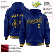 Загрузить изображение в средство просмотра галереи, Custom Royal Black-Old Gold Bomber Full-Snap Varsity Letterman Hoodie Jacket