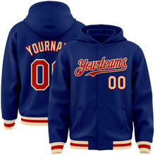 Load image into Gallery viewer, Custom Royal Red-Cream Bomber Full-Snap Varsity Letterman Hoodie Jacket