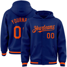 Загрузить изображение в средство просмотра галереи, Custom Royal Orange Bomber Full-Snap Varsity Letterman Hoodie Jacket