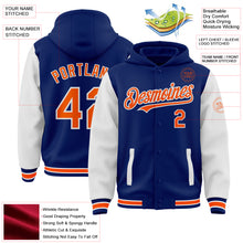 Загрузить изображение в средство просмотра галереи, Custom Royal Orange-White Bomber Full-Snap Varsity Letterman Two Tone Hoodie Jacket