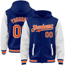 Загрузить изображение в средство просмотра галереи, Custom Royal Orange-White Bomber Full-Snap Varsity Letterman Two Tone Hoodie Jacket