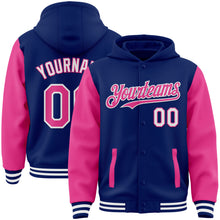 Загрузить изображение в средство просмотра галереи, Custom Royal Pink-White Bomber Full-Snap Varsity Letterman Two Tone Hoodie Jacket