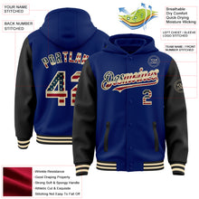 Load image into Gallery viewer, Custom Royal Vintage USA Flag Black-Cream Bomber Full-Snap Varsity Letterman Two Tone Hoodie Jacket