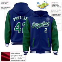 Charger l'image dans la galerie, Custom Royal Kelly Green-White Bomber Full-Snap Varsity Letterman Two Tone Hoodie Jacket