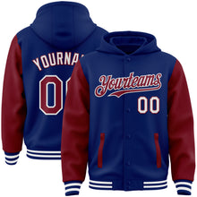 Загрузить изображение в средство просмотра галереи, Custom Royal Crimson-White Bomber Full-Snap Varsity Letterman Two Tone Hoodie Jacket