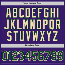 Load image into Gallery viewer, Custom Purple Green-Cream Bomber Full-Snap Varsity Letterman Hoodie Jacket