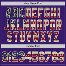 Laden Sie das Bild in den Galerie-Viewer, Custom Purple Vintage USA Flag Cream-Black Bomber Full-Snap Varsity Letterman Hoodie Jacket