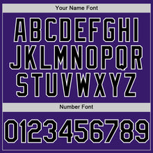 Load image into Gallery viewer, Custom Purple Black-White Bomber Full-Snap Varsity Letterman Hoodie Jacket