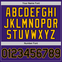 Load image into Gallery viewer, Custom Purple Black-Gold Bomber Full-Snap Varsity Letterman Hoodie Jacket